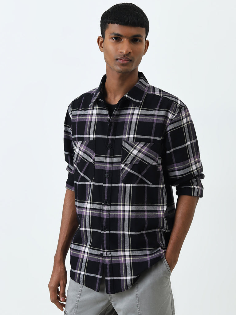 Buy Nuon Black Checkered Relaxed Fit Cotton Shirt from Westside