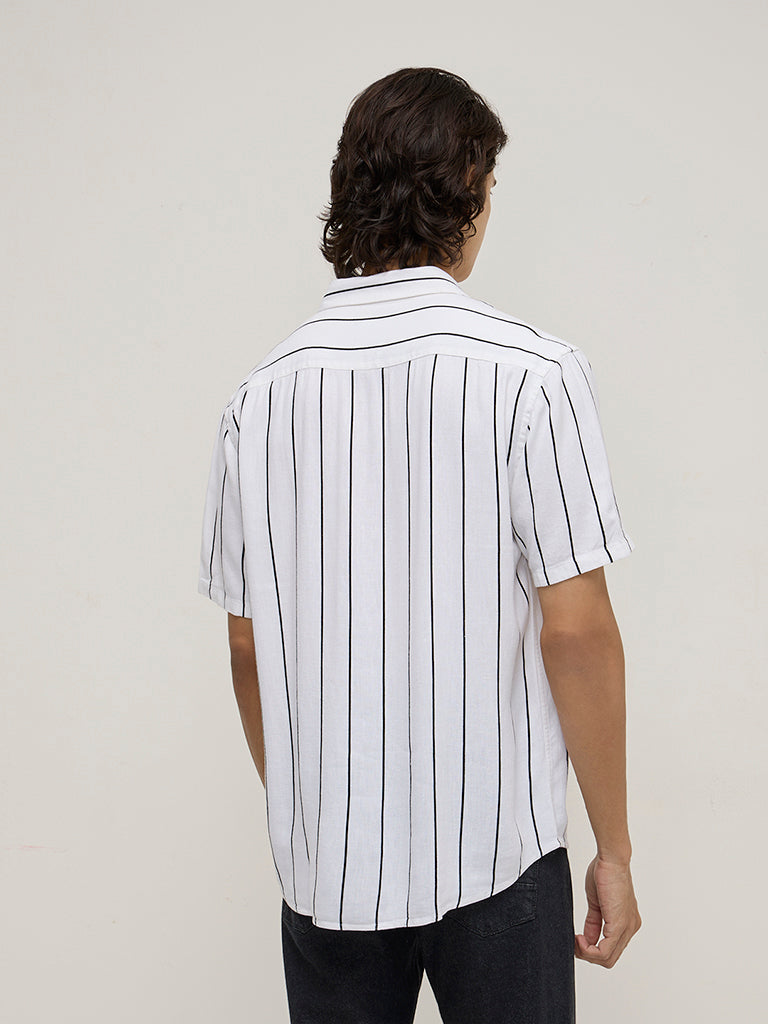 Westside Ascot Men's Off-White Pinstriped Relaxed-Fit Shirt for Casual Wear Back View