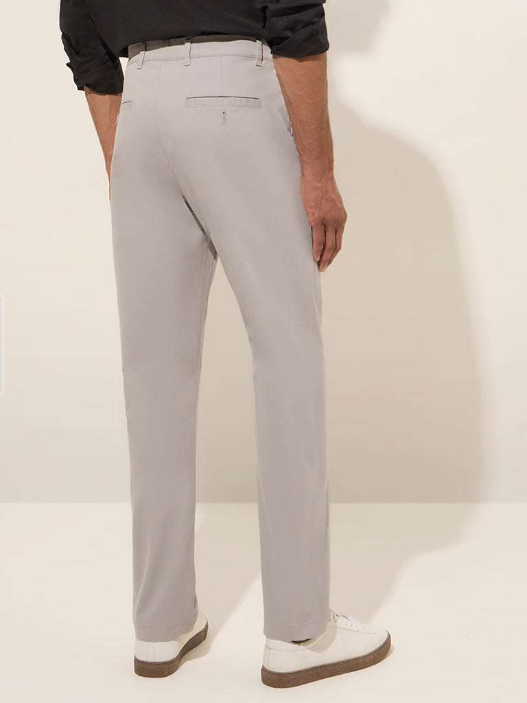 Westside Ascot Men's Grey Mid-Rise Relaxed-Fit Cotton-Blend Chinos for Casual Wear Back View