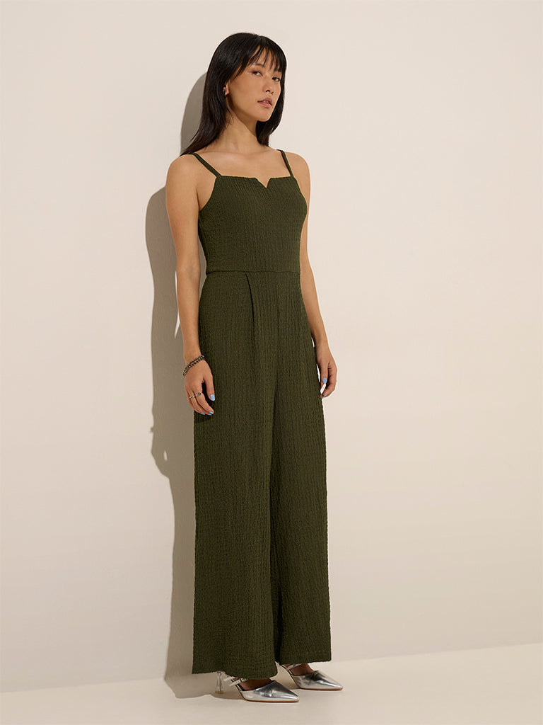 Nuon Olive Textured Jumpsuit