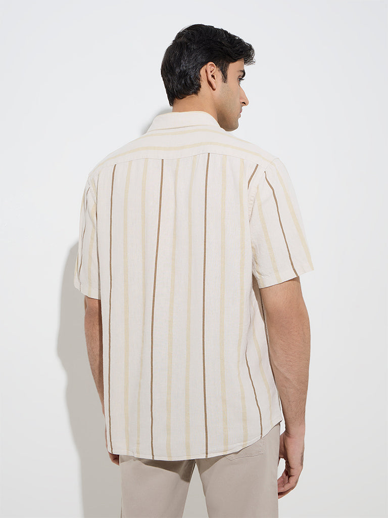 Westside Ascot Men's Beige Striped Relaxed-Fit Shirt for Casual Wear Back View