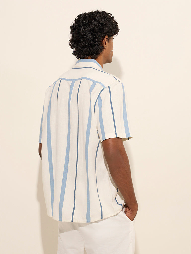 Westside Ascot Men's White Striped Relaxed-Fit Shirt for Casual Wear Back View