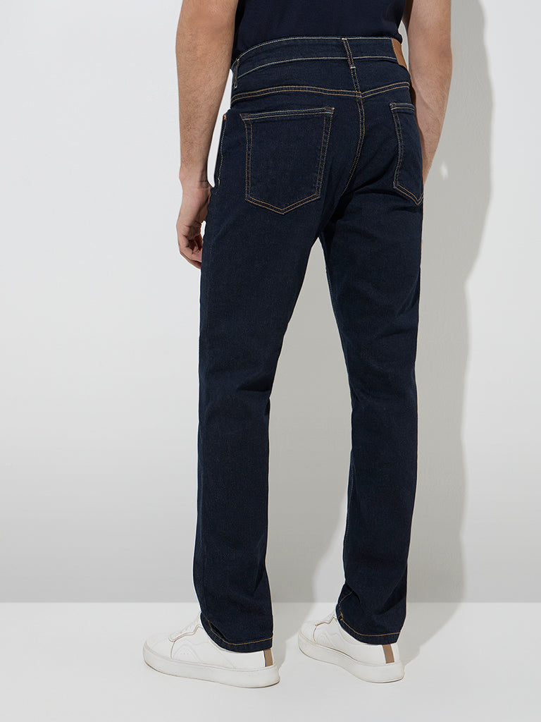 Westside WES Casuals Men's Dark Blue Relaxed-Fit Mid-Rise Jeans for Casual Wear Back View
