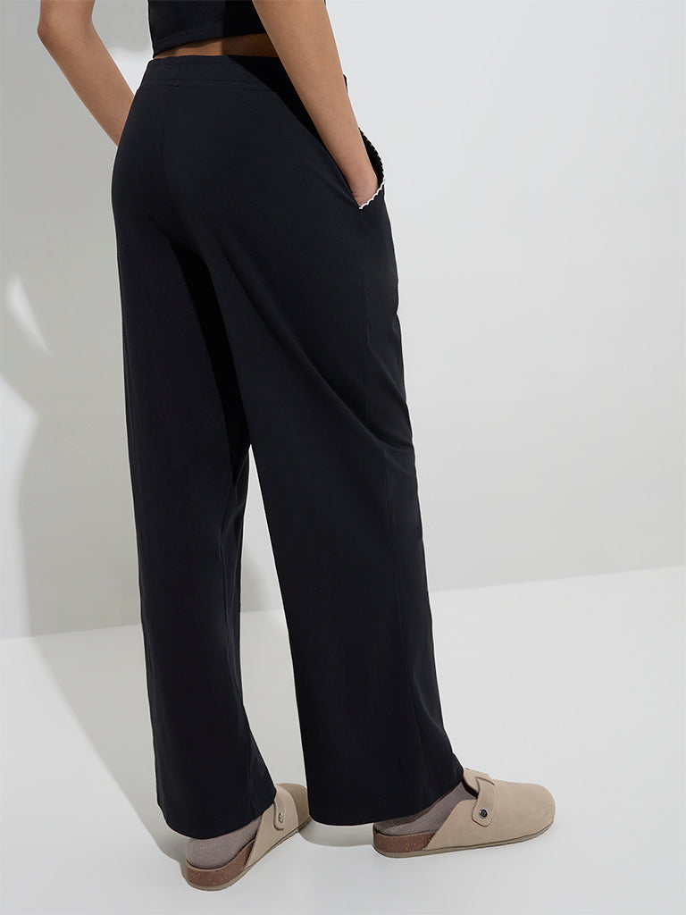 Superstar Black Solid High-Rise Cotton-Blend Lounge Pants