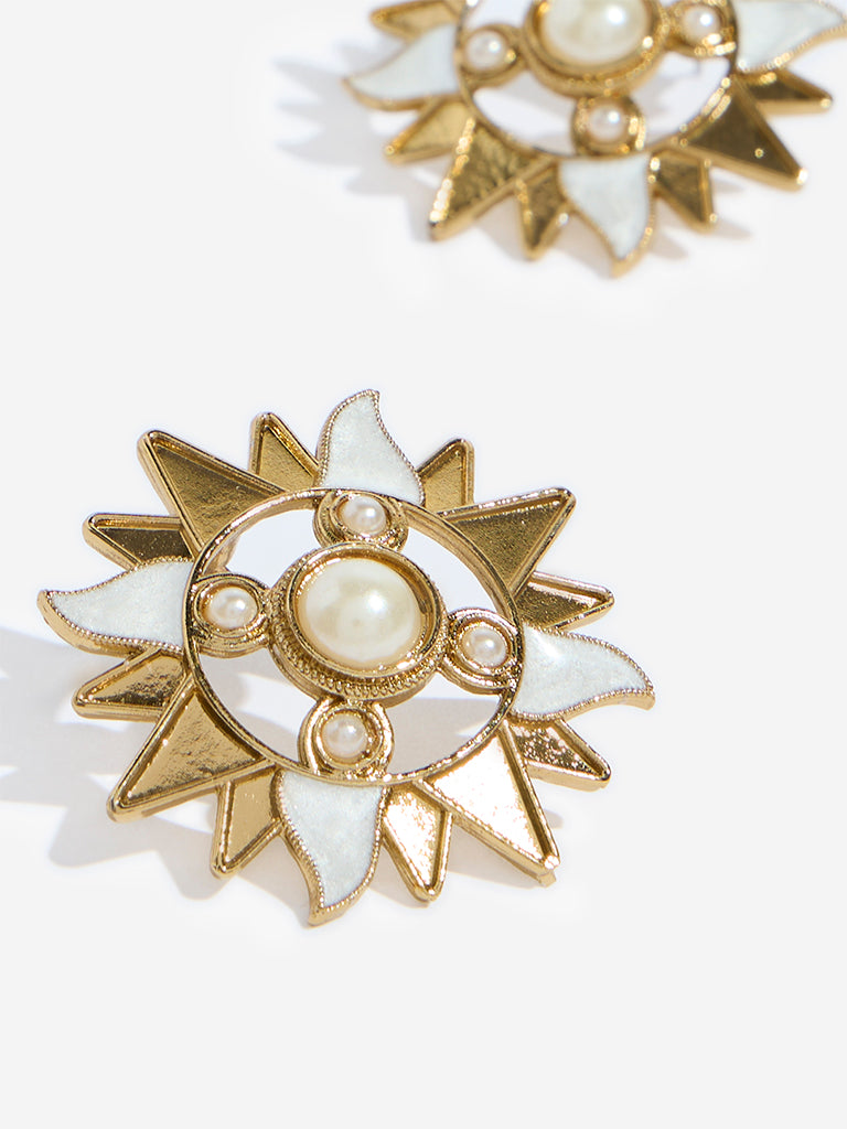 Westside Accessories Gold & White Sun Stud Earrings