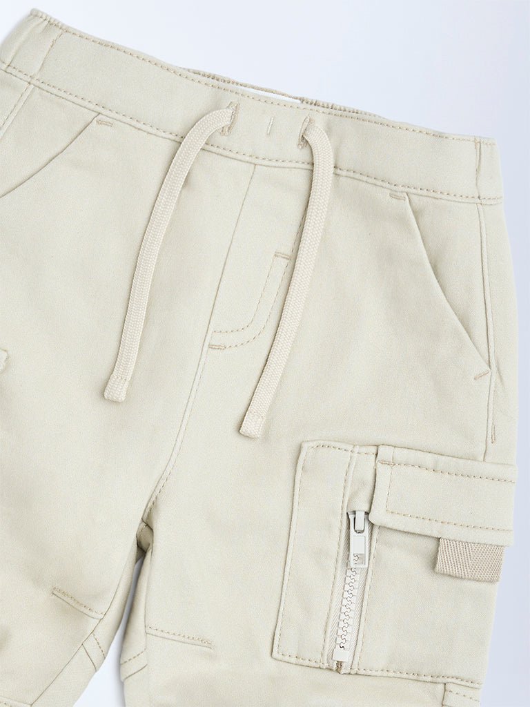 HOP Baby Boys Beige Mid-Rise Cotton-Blend Joggers