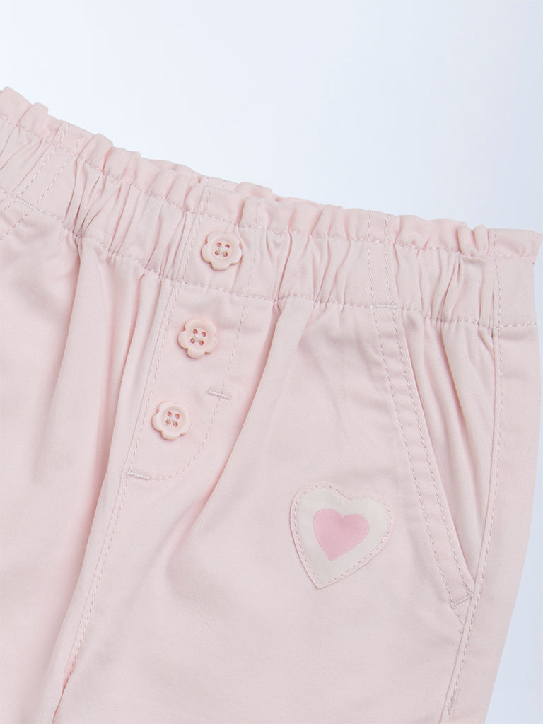 HOP Baby Girls Pink Solid High-Rise Cotton-Blend Pants