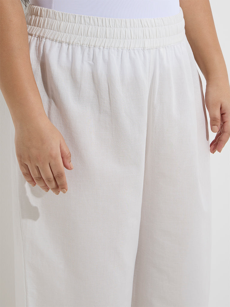 Westside Diza Women's White Schiffli Detailed Cotton Ethnic Pants for Work Wear Zoom View