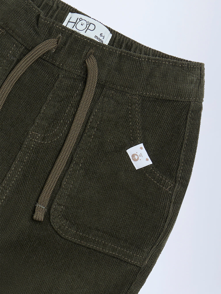 HOP Baby Boys Olive Mid-Rise Corduroy Joggers