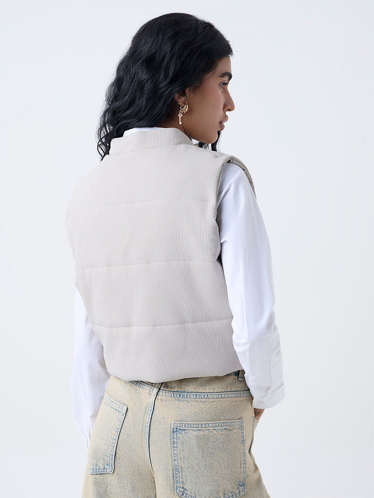 Nuon Light Beige Self-Striped Puffer Jacket