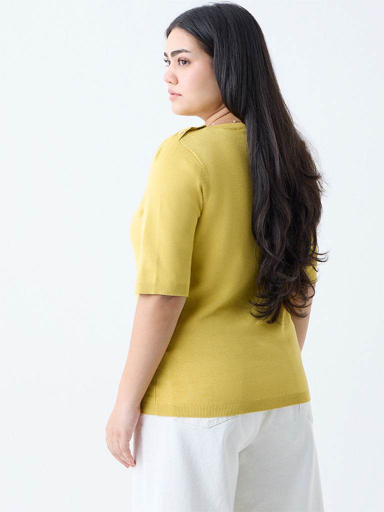 Westside Gia Women's Mustard Solid T-Shirt for Casual Wear Back View