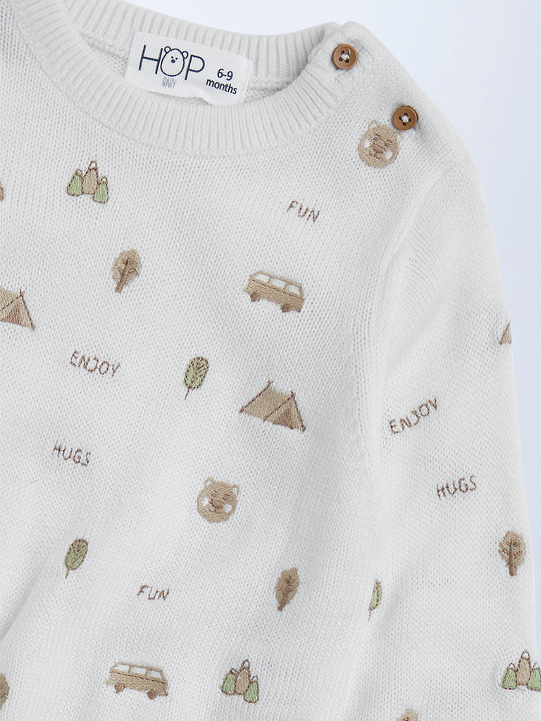 HOP Baby Boys Off-White Embroidered Sweater