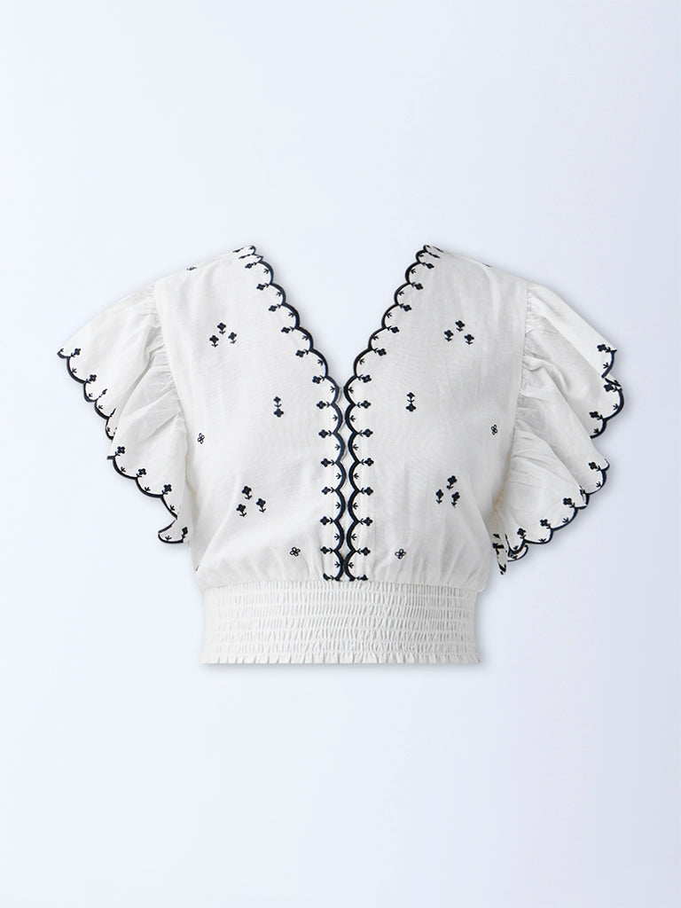 Westside Bombay Paisley Women's Off-White Embroidered Cotton Top for Everyday Flatlay