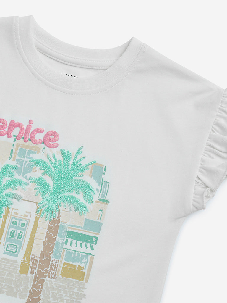 HOP Kids Girls White Holiday-Themed Cotton Top