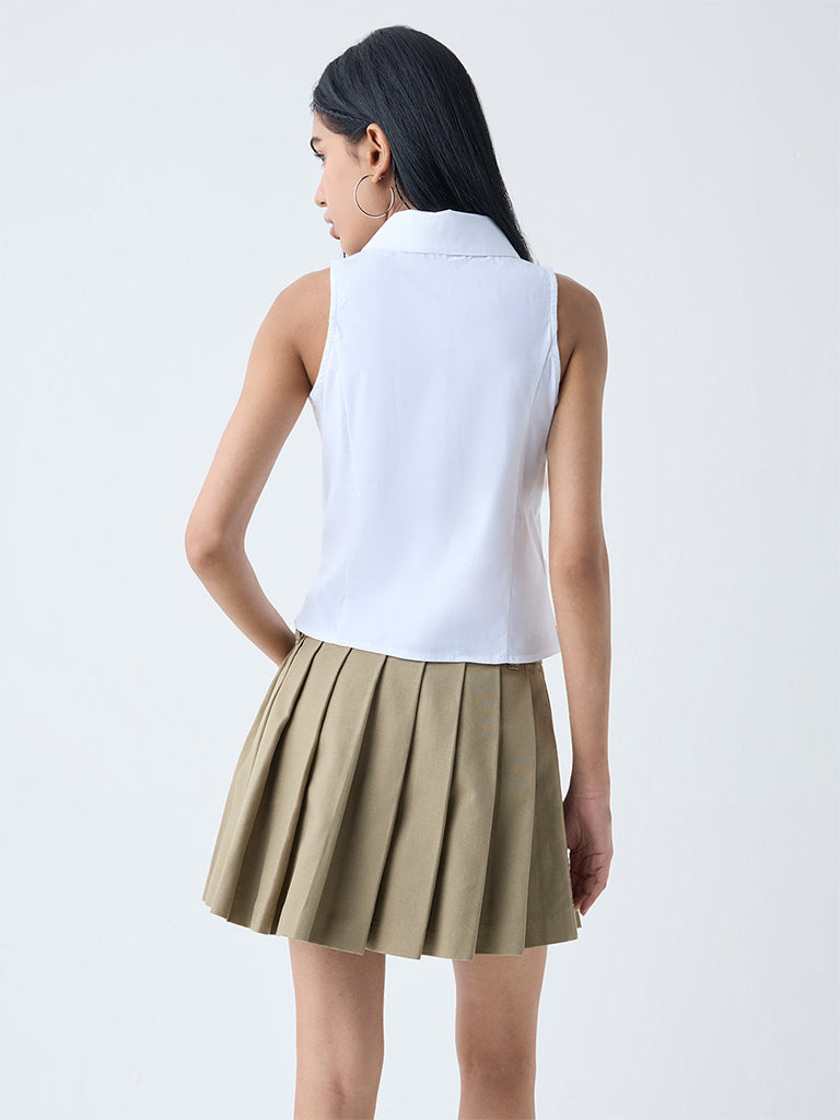 Westside Nuon Women's White Ruched Cotton-Blend Shirt for Casual Wear Back View