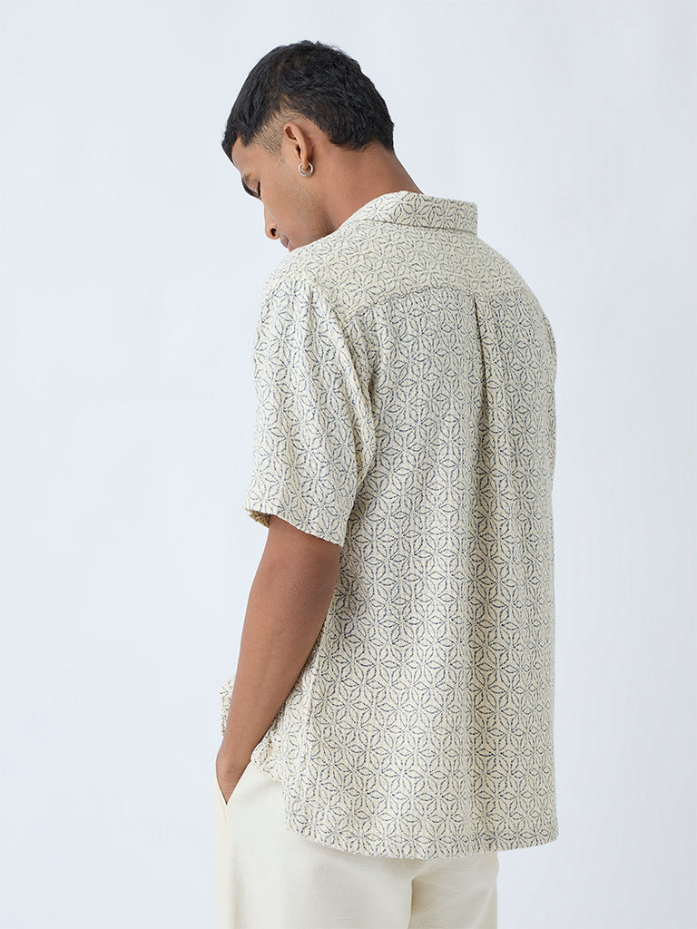 Westside ETA Men's Off-White Floral Pattern Relaxed-Fit Cotton Shirt for Casual Wear Back View