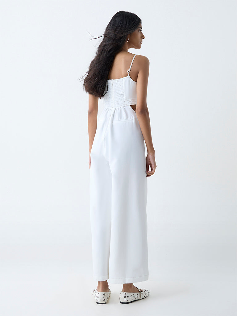Westside Nuon Women's White Cut-Out Detailed Jumpsuit for Casual Wear Back View