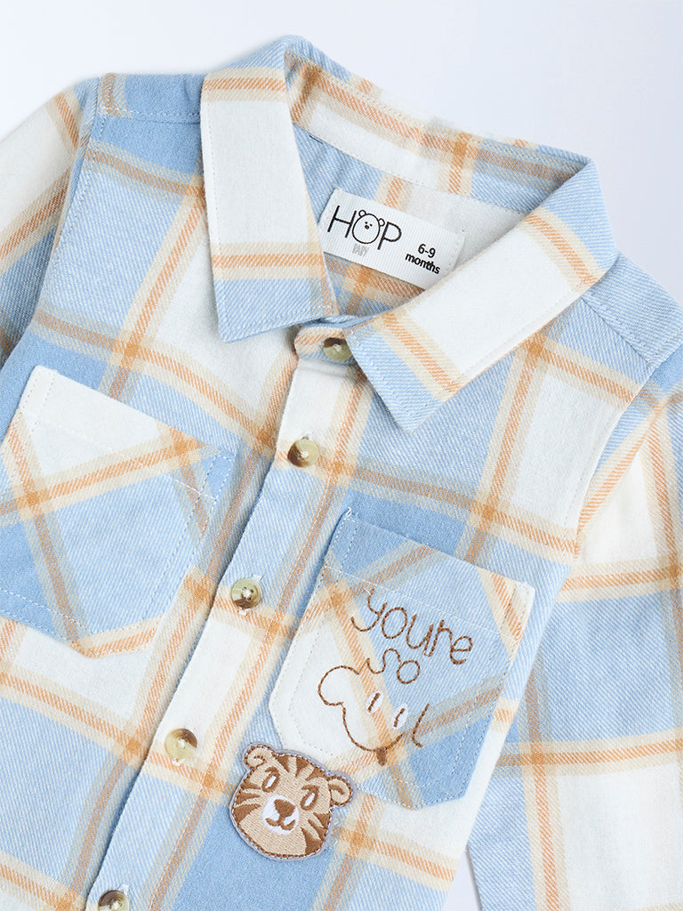 HOP Baby Boys Blue Checkered Cotton Shirt