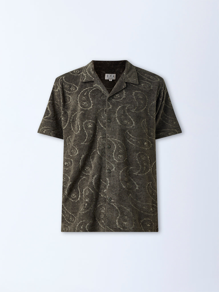 ETA Olive Paisley Relaxed-Fit Cotton-Blend Shirt