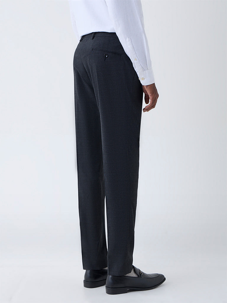 WES Formals Dark Grey Checkered Slim Fit Trousers