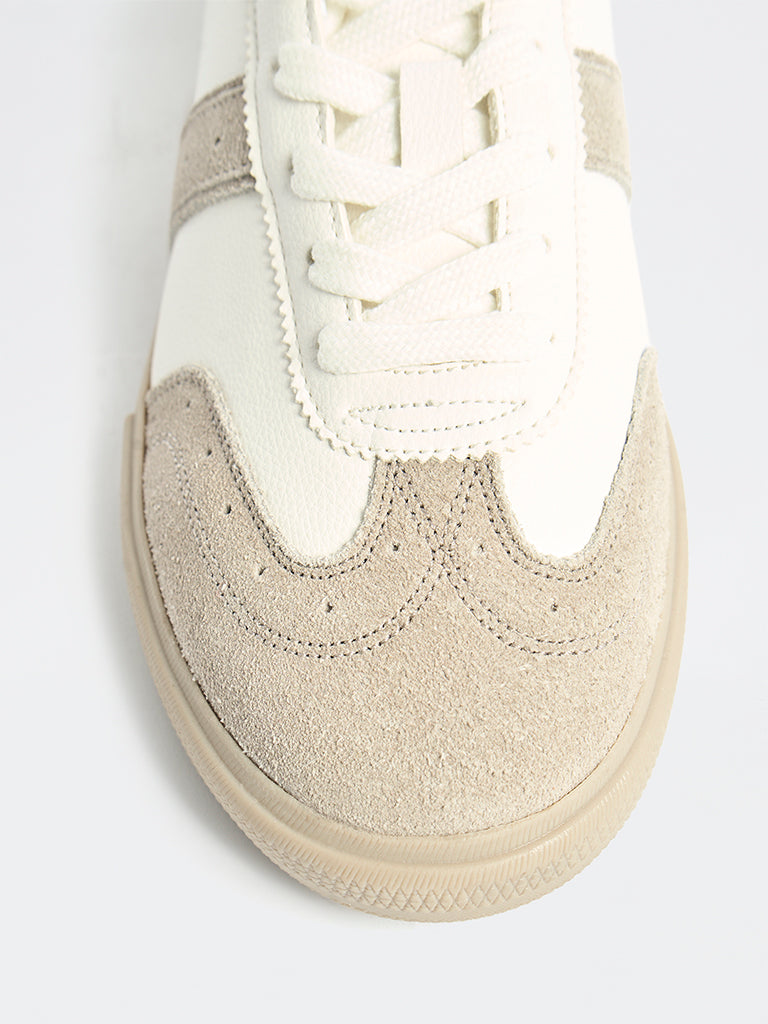 LUNA BLU White Colour-Blocked Lace-Up Sneakers