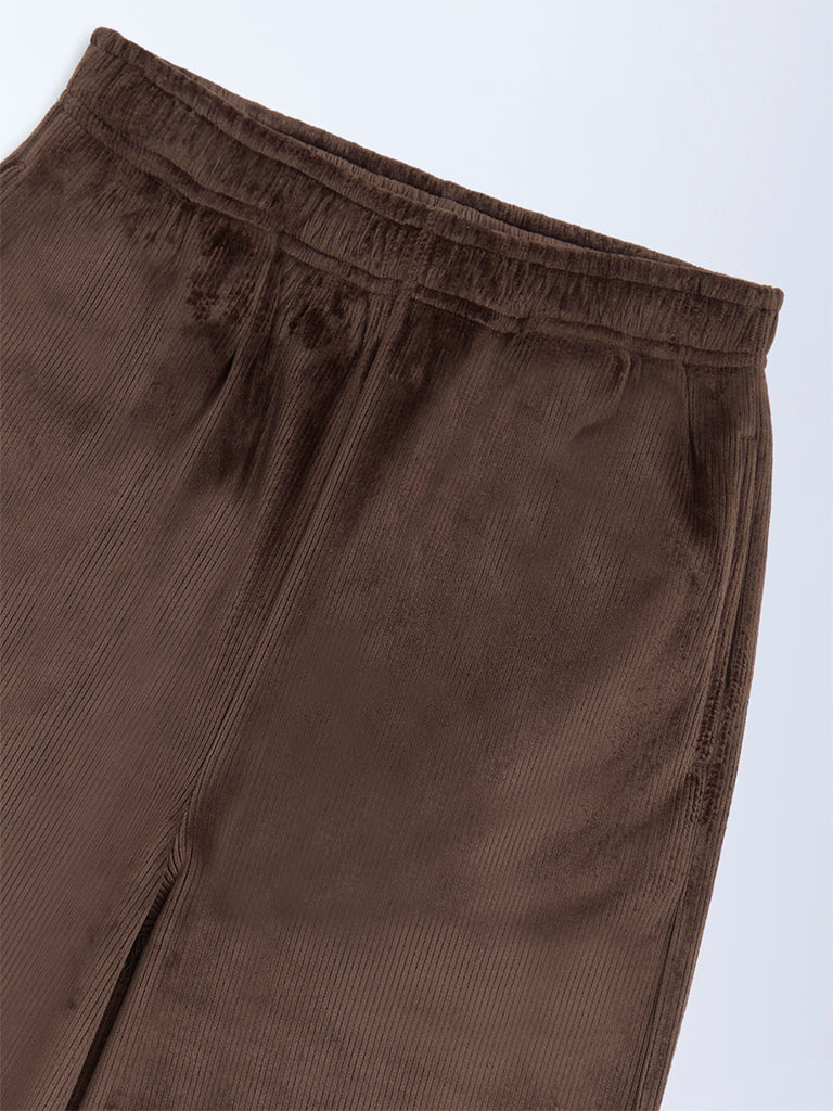 Girls Dark Brown Mid-Rise Corduroy Trousers