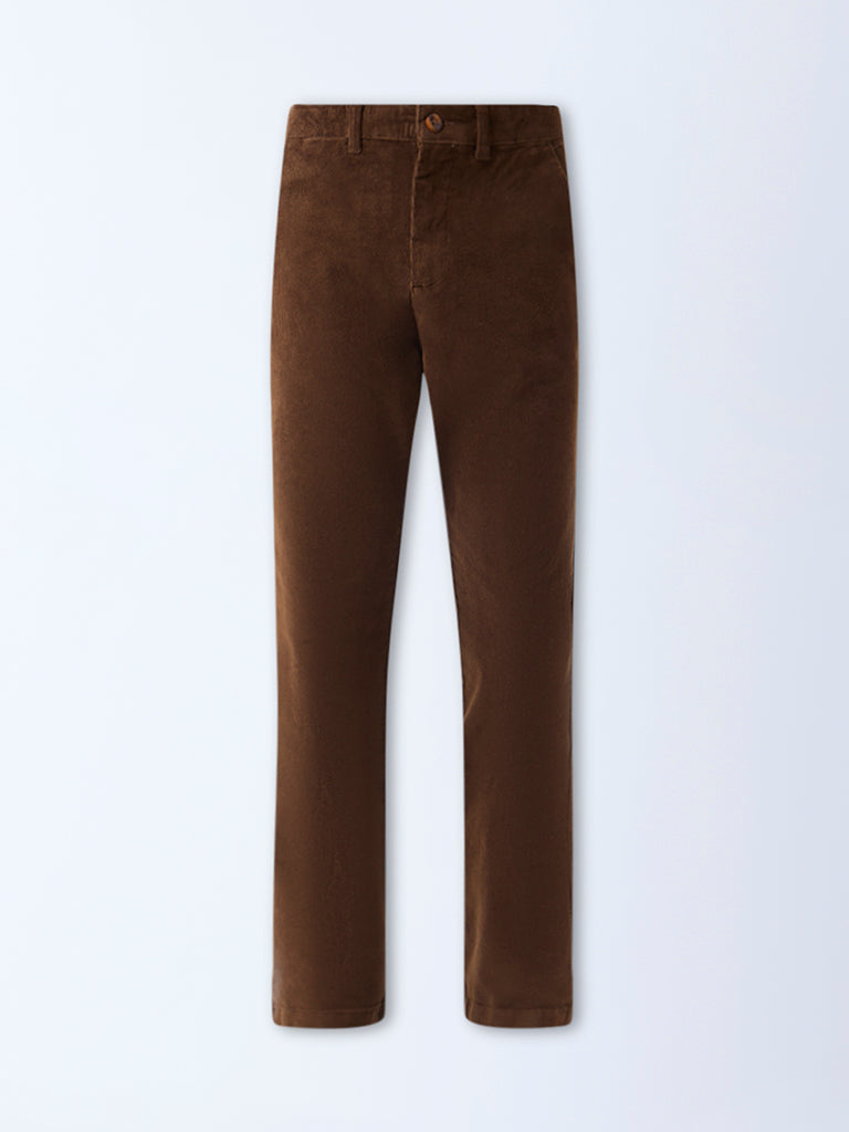 WES Casuals Tan Relaxed-Fit Mid-Rise Corduroy Chinos