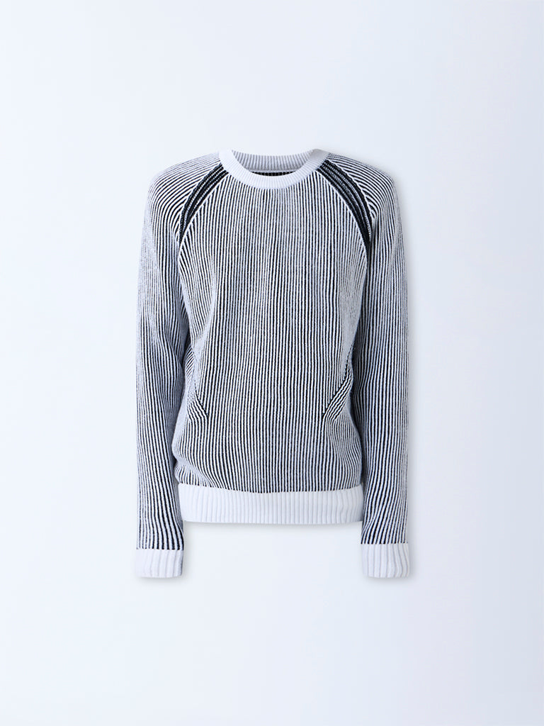 Nuon Black Ribbed-Textured Relaxed-Fit Sweater