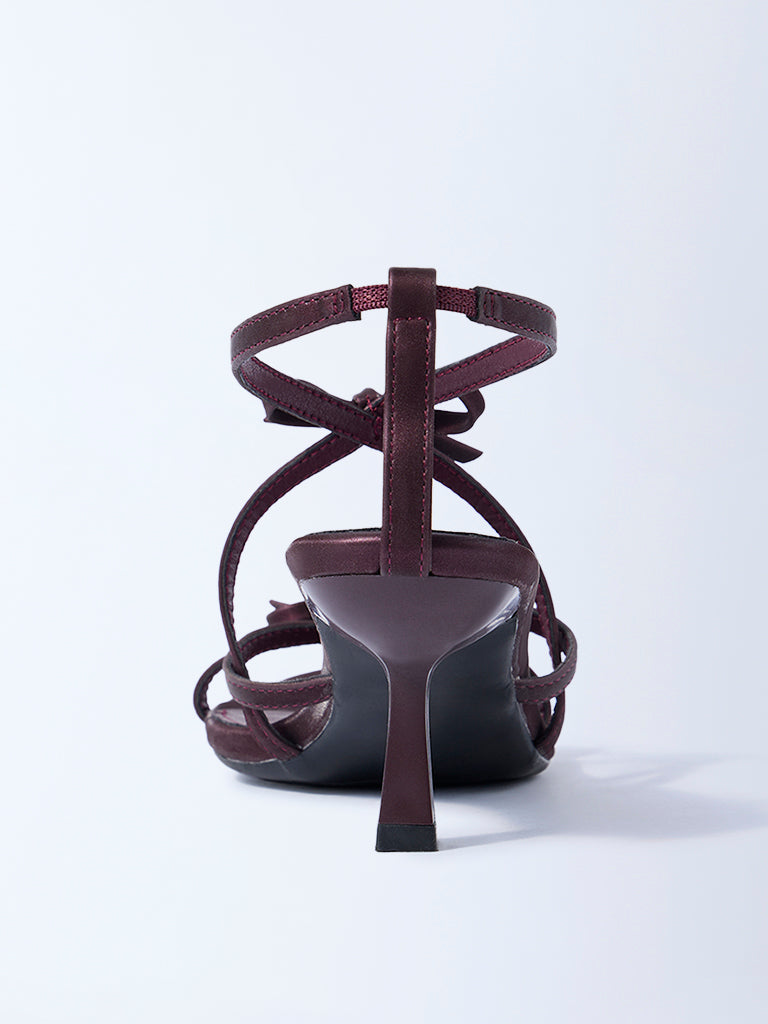 LUNA BLU Burgundy Bow-Detailed Stiletto Heel Sandals