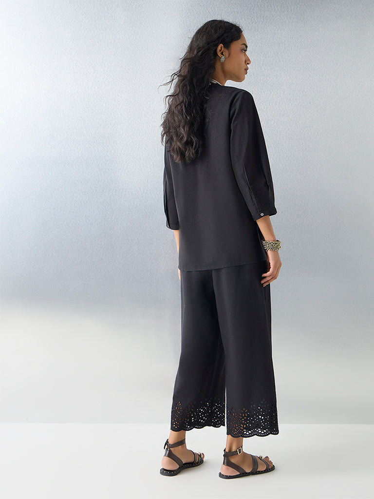Utsa Black Embroidered Cotton-Blend Tunic