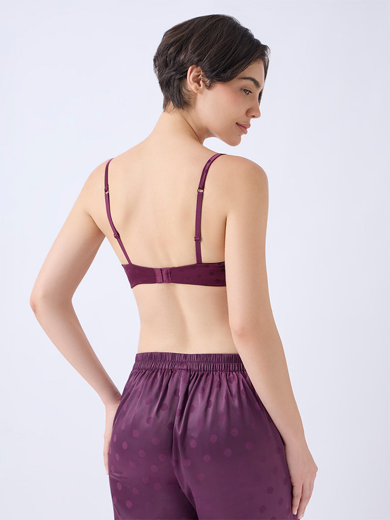 Wunderlove Wine Polka Dot Satin Padded Bra