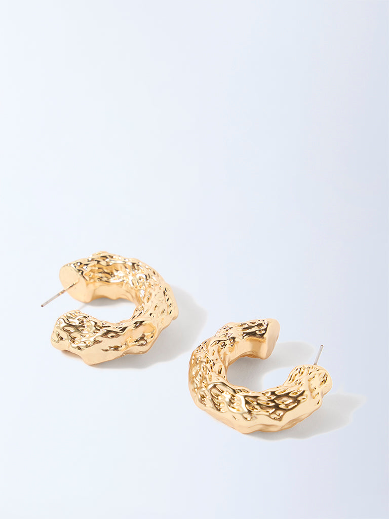 Westside Accessories Gold Molten-Textured Hoop Earrings