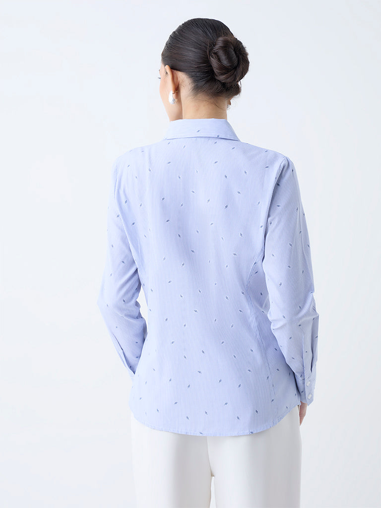 Westside Wardrobe Women's Blue Stripe Shirt for Work Wear Back View