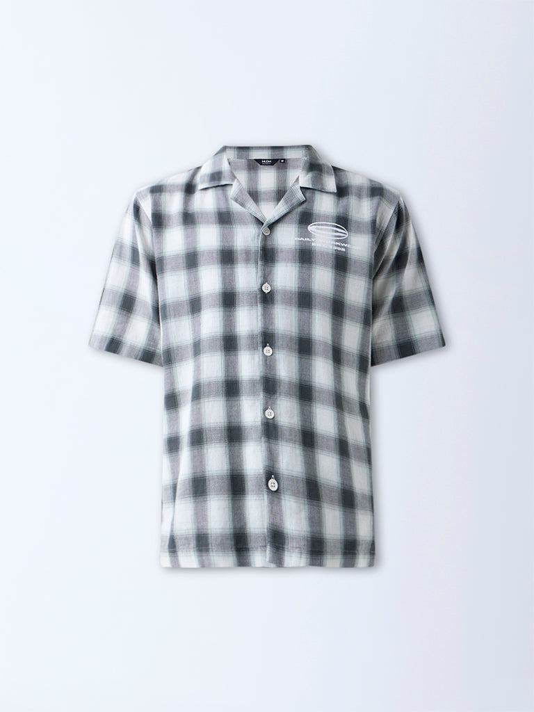 Nuon Dark Green Checkered Relaxed-Fit Cotton Shirt