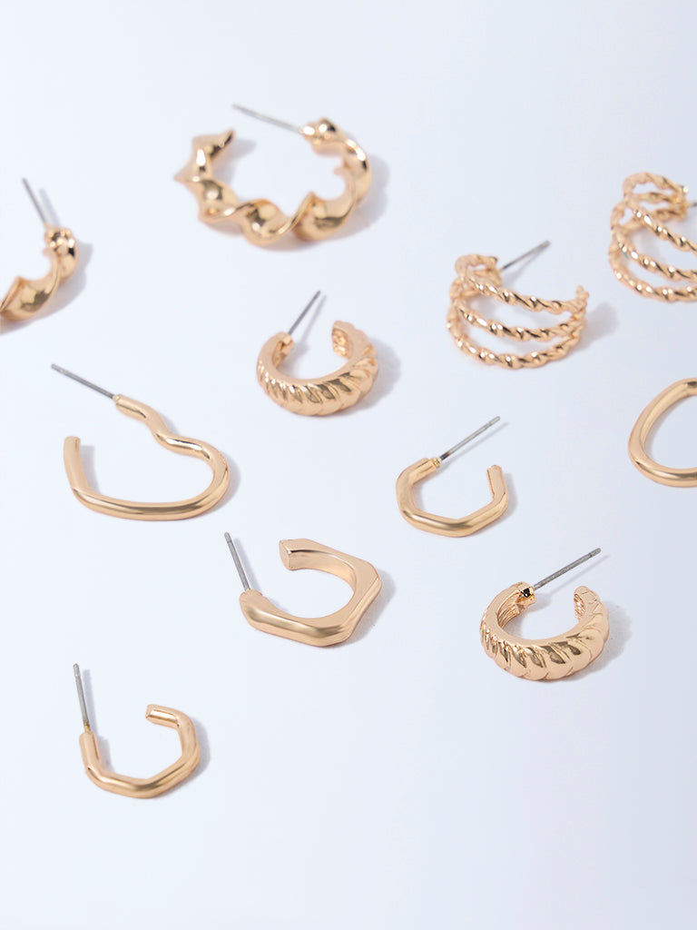 Westside Accessories Gold Textured Hoop Earrings - Pack of 6