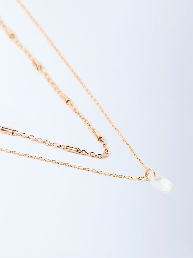 Westside Accessories Gold Teardrop Pendant 2-Layer Chain Necklace
