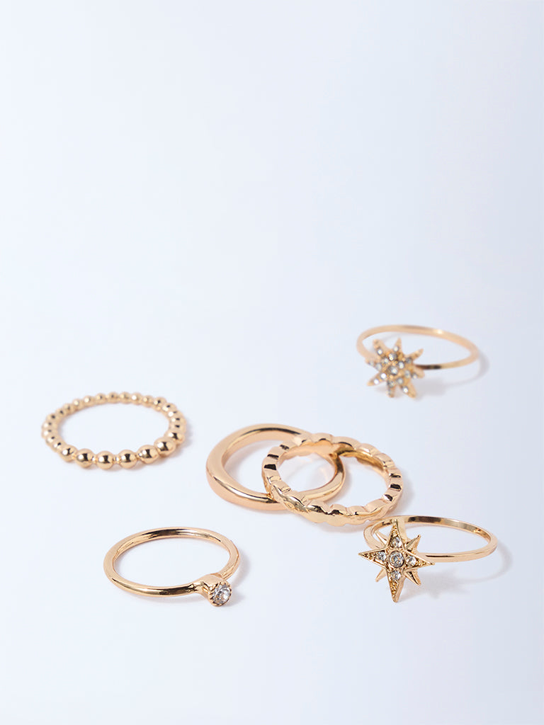 Westside Accessories Gold Diamante-Detailed Stacking Rings - Pack of 3
