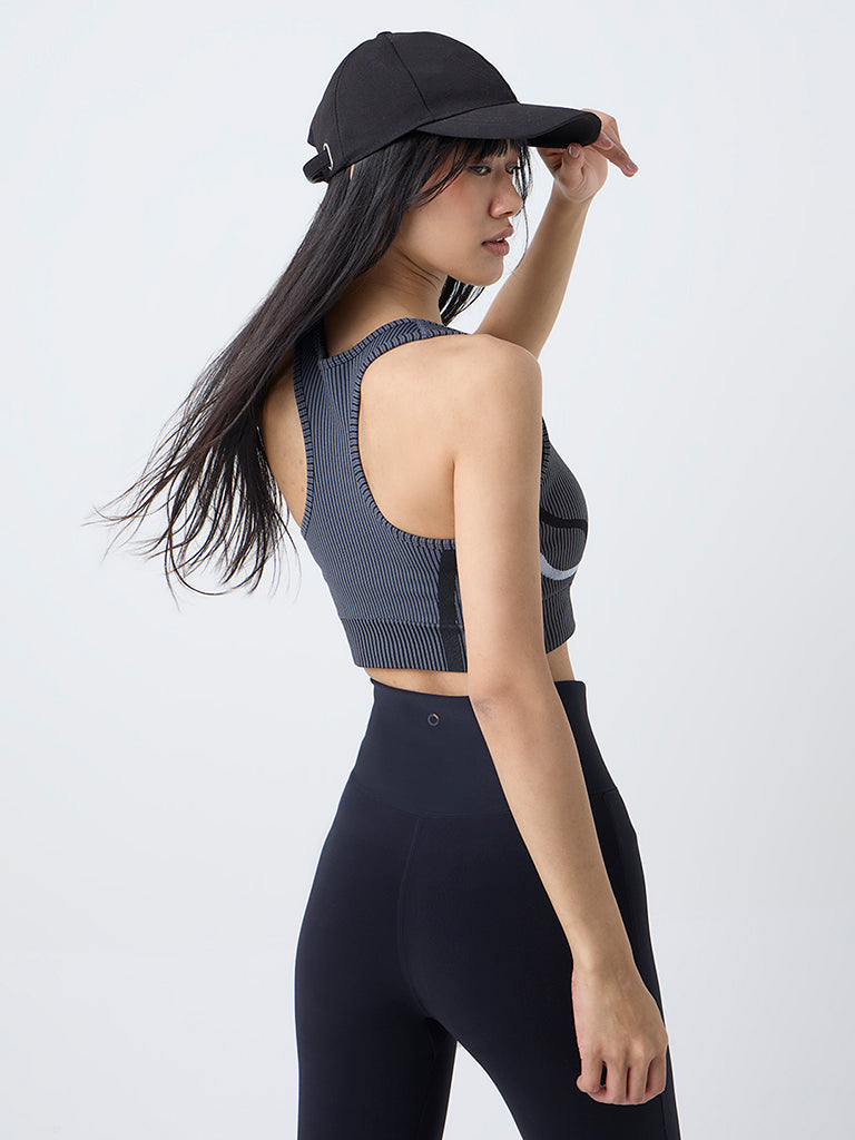 Nuoflexx Black Stripe Printed Padded Bra Top