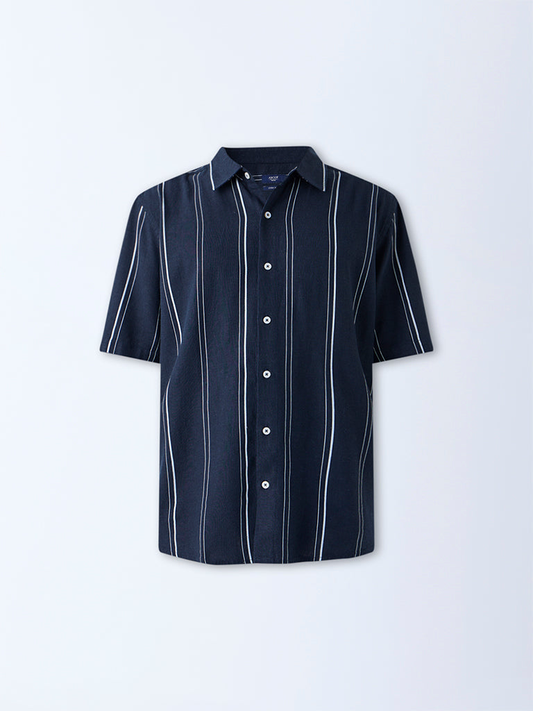 Ascot Navy Striped Relaxed-Fit Shirt
