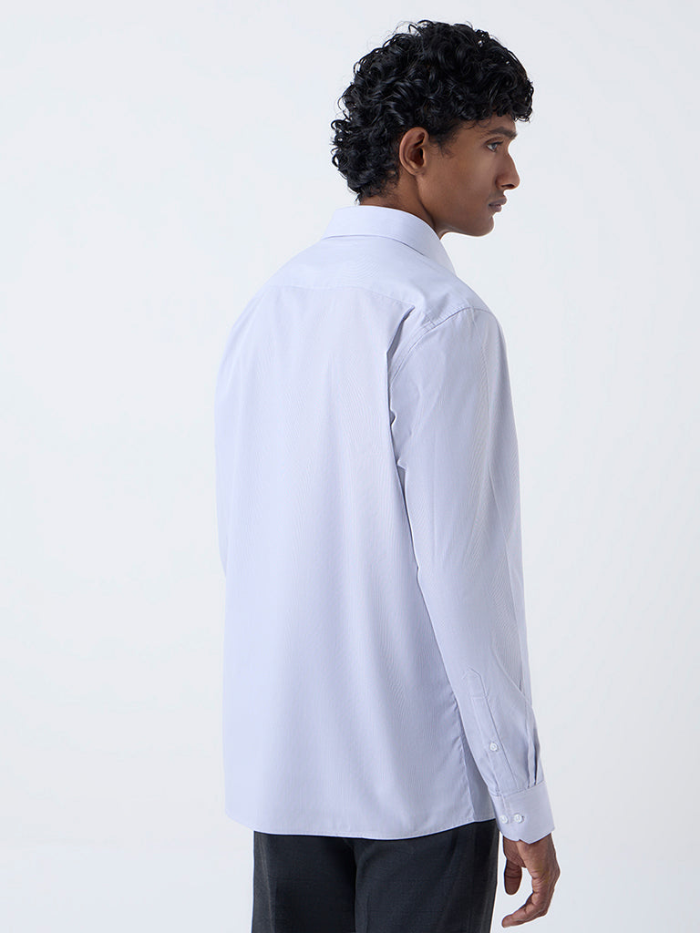 WES Formals Grey Striped Slim-Fit Cotton Shirt