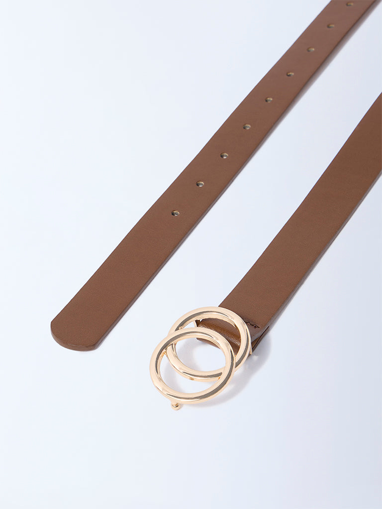 Westside Accessories Brown Circular-Buckle Detailed Belt