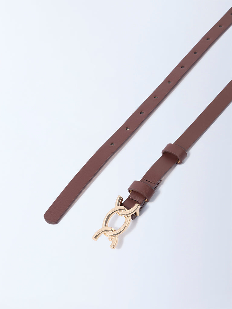 Westside Accessories Brown Fancy-Buckle Detailed Belt