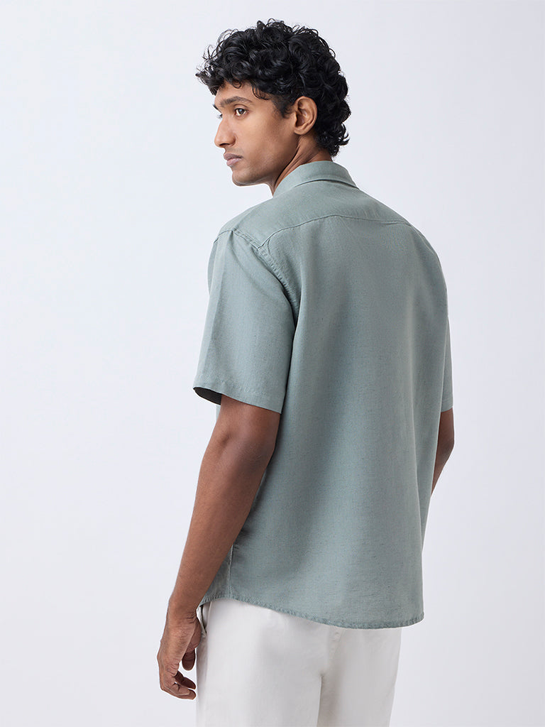 WES Casuals Green Relaxed-Fit Linen-Blend Shirt