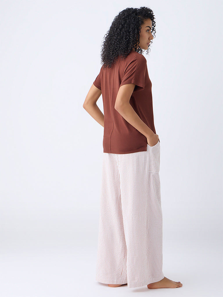 Wunderlove Light Brown Wide-Leg High-Rise Cotton Pants