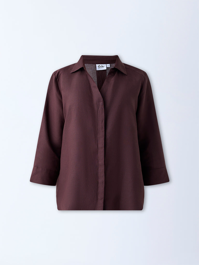 Gia Dark Brown Solid Shirt