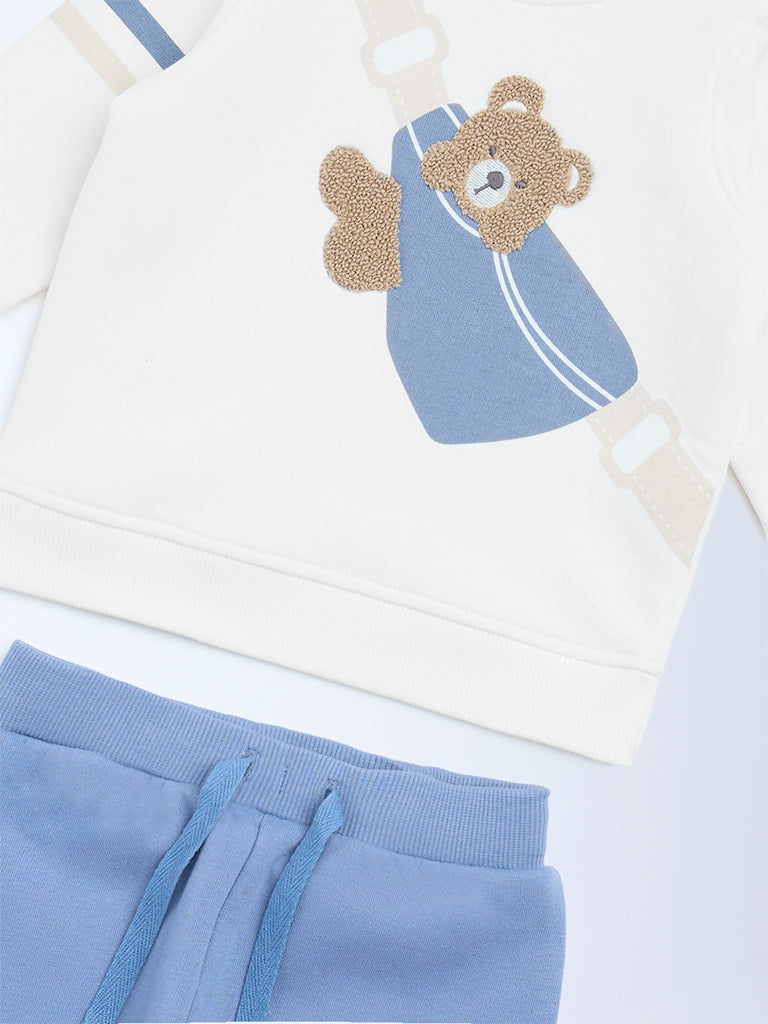 HOP Baby Boys White Cotton-Blend Sweatshirt and Joggers Set