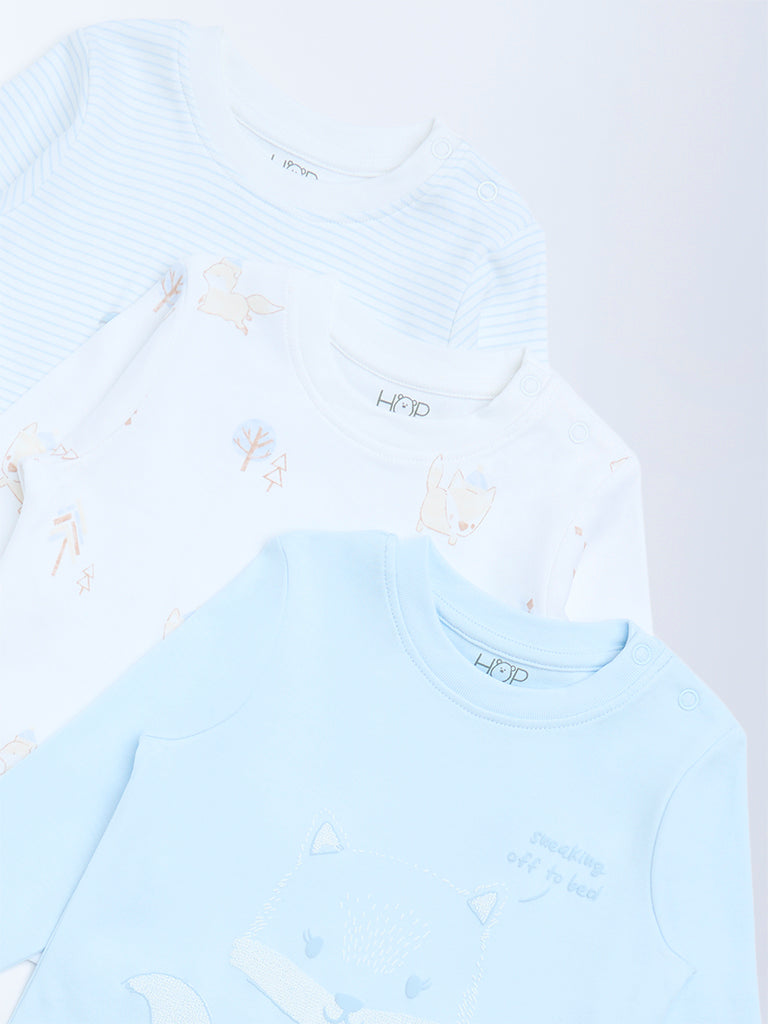 HOP Baby Boys Blue Printed Cotton T-Shirts - Pack of 3