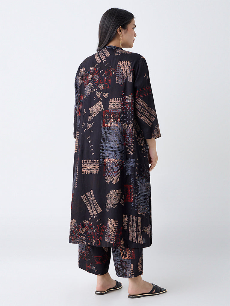 Diza Black Printed A-Line Kurta