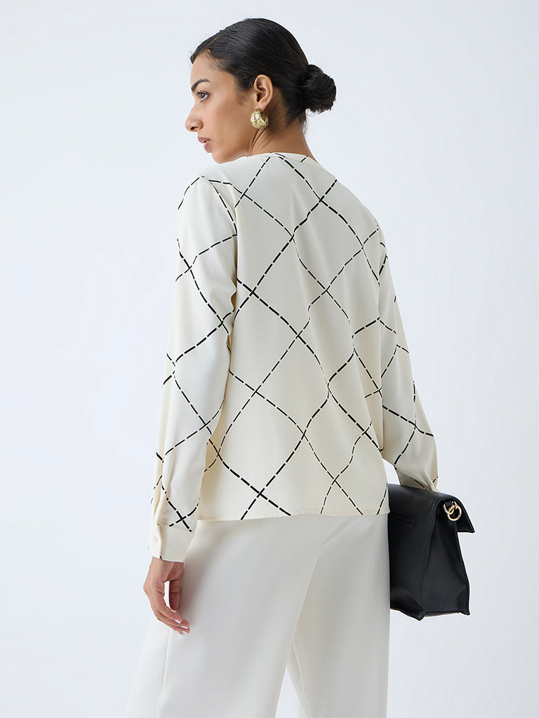 Wardrobe Off-White Abstract Printed Blouse