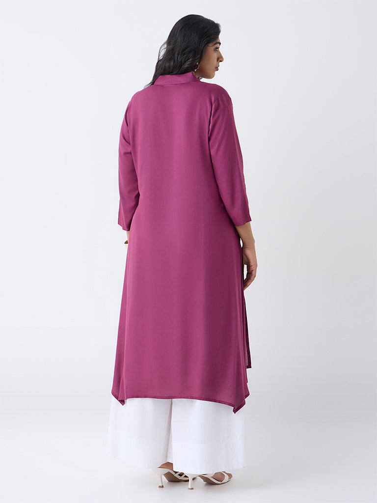 Diza Plum Floral Embroidered A-Line Kurta